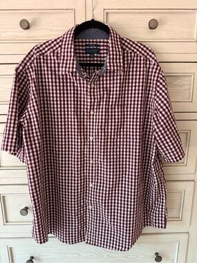 Mason James XXL Burgundy and White Gingham Short Sleeve Casual Button-Down Shirt